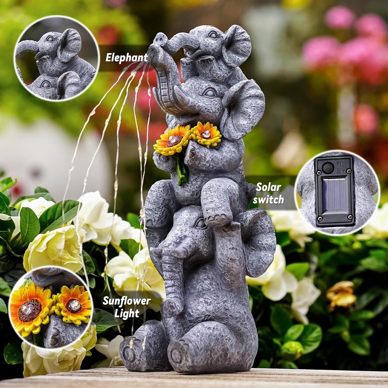 Pohabery Solar Garden Decor Elephant Statue Outdoor, Luck Triple Elephant Decorations for Yard Porch Lawn Patio - Ideal Gifts for Women Mom Grandma Senior Elder or Birthdays 12" - Image 2